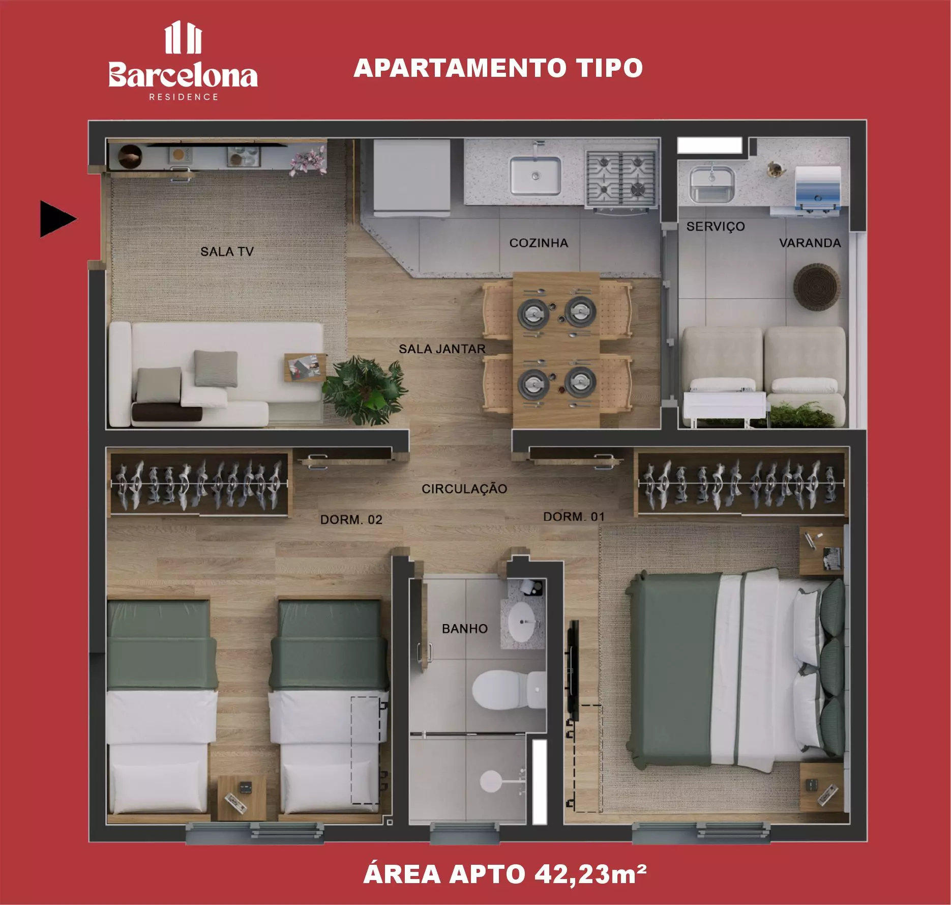 Planta de 42,23 metros quadrados