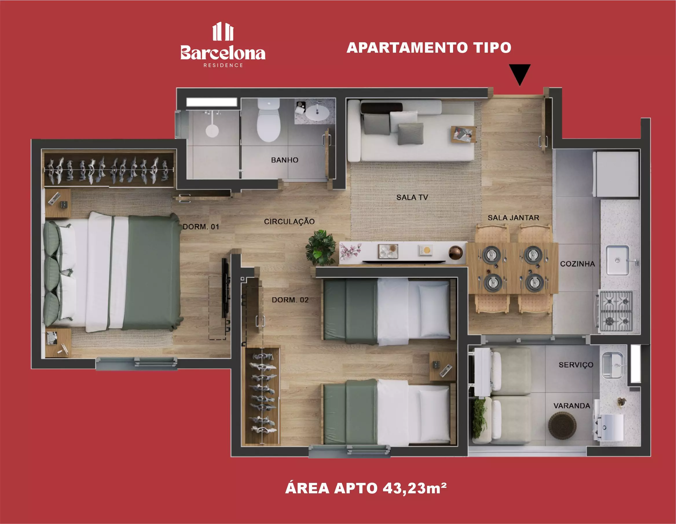 Planta de 43,23 metros quadrados