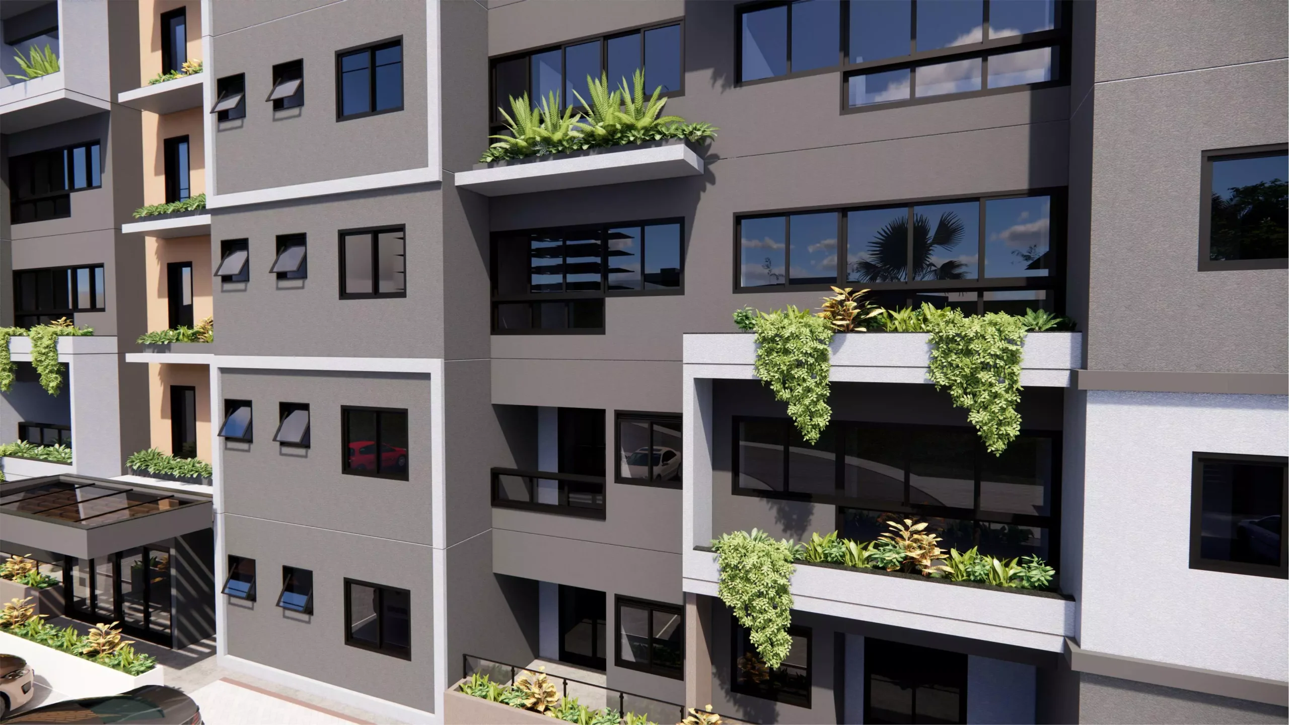 Fachada verde do Allegro Residencial